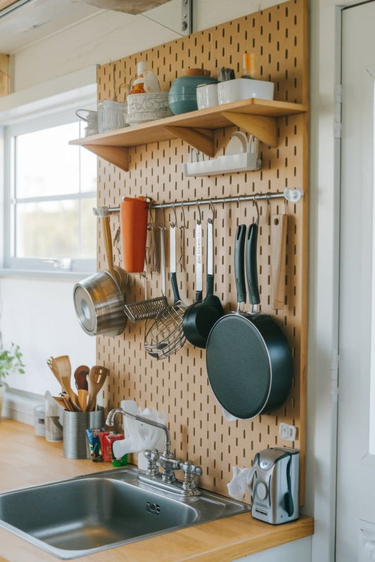 Pegboard Wall Organizer Tiny House Kitchen Hacks:Revolutionary Space-Saving Solutions