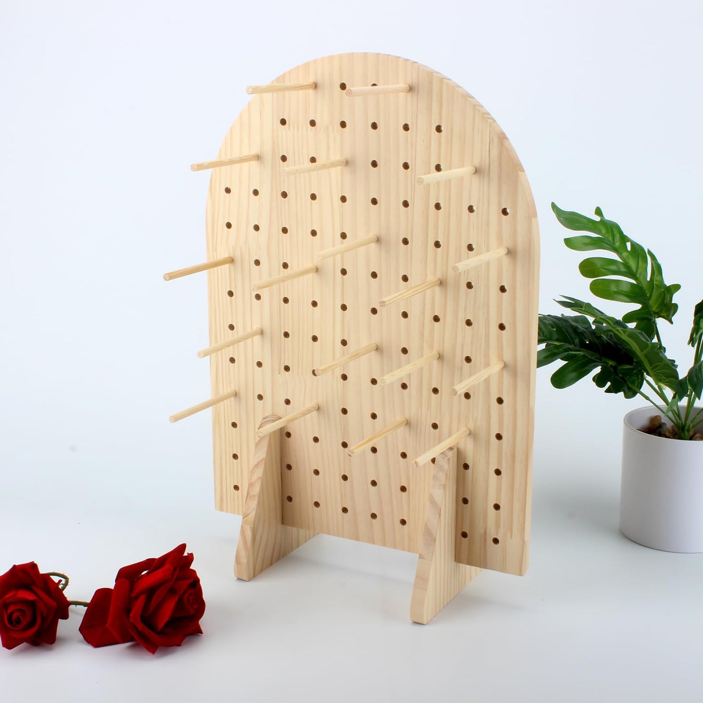 Wooden Pegboard Display Stand with 25 Pcs Dowel Rods