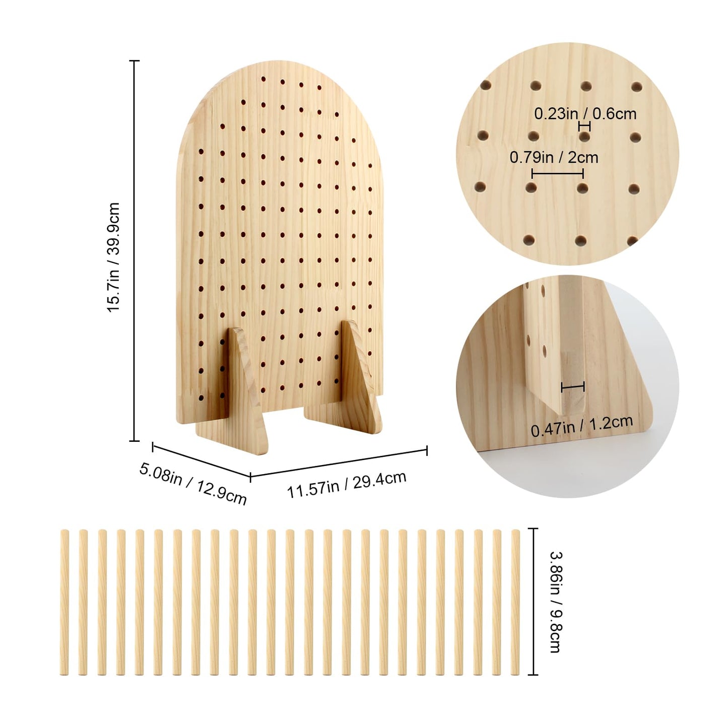 Wooden Pegboard Display Stand with 25 Pcs Dowel Rods